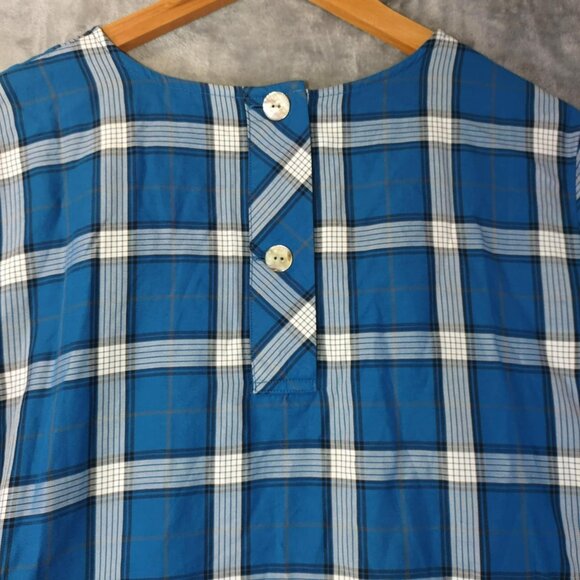 J. Jill Women M Blue Plaid Atlantic Plaid Timeless Tartan Vibe Relaxed Comfy Top - Picture 6 of 12